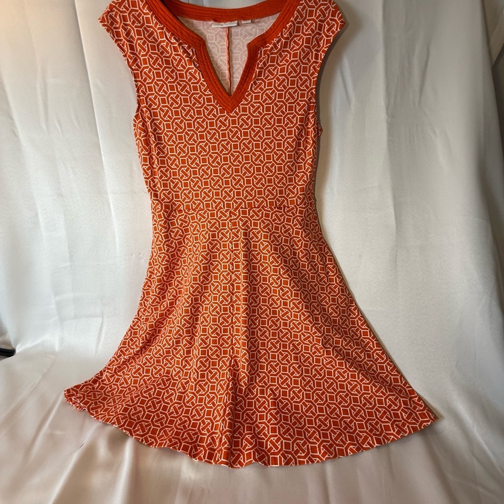 New York & Company Pink and Orange Fit and Flare Mini Dress
